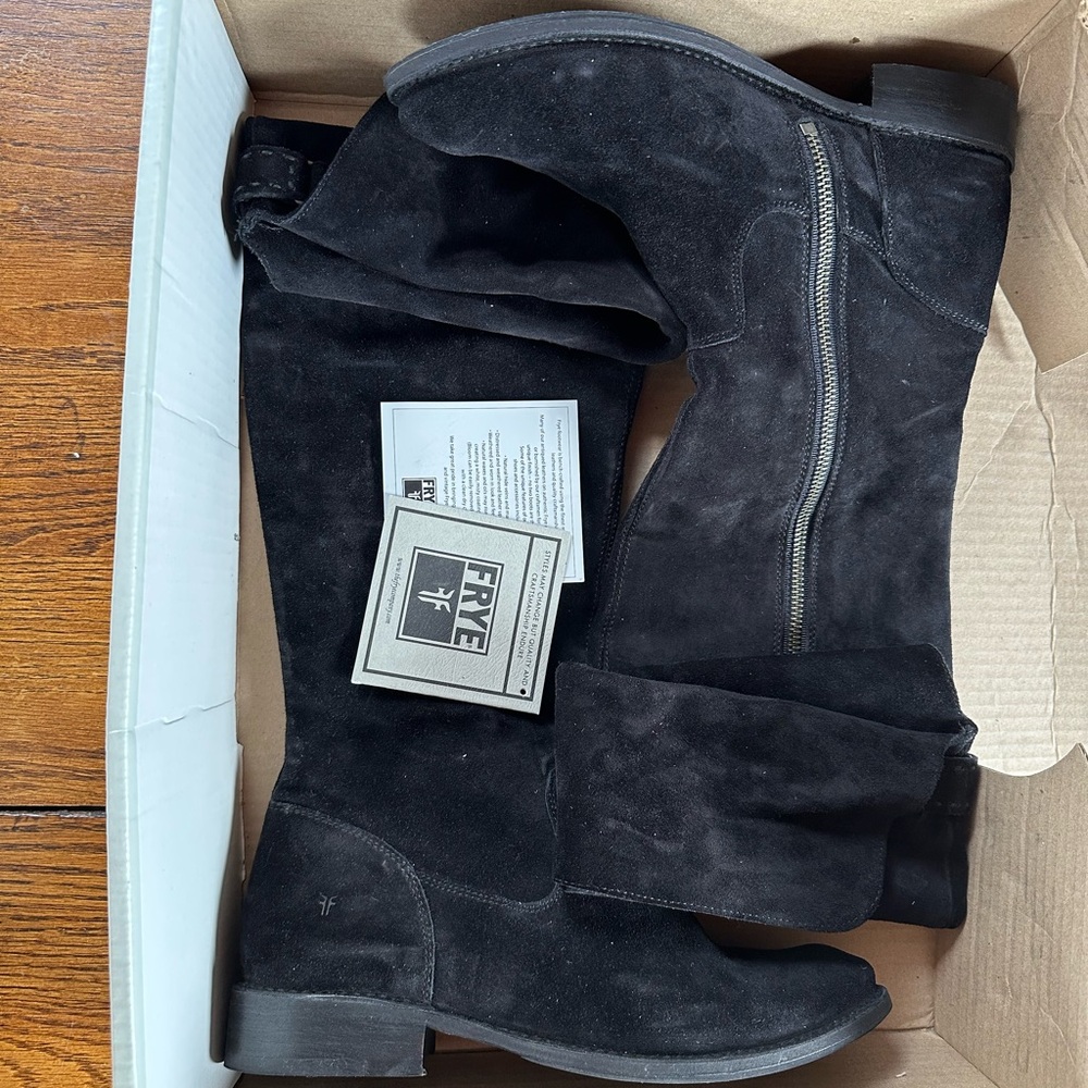 Frye Shirley OTK Black Suede Riding Boots. Never Worn